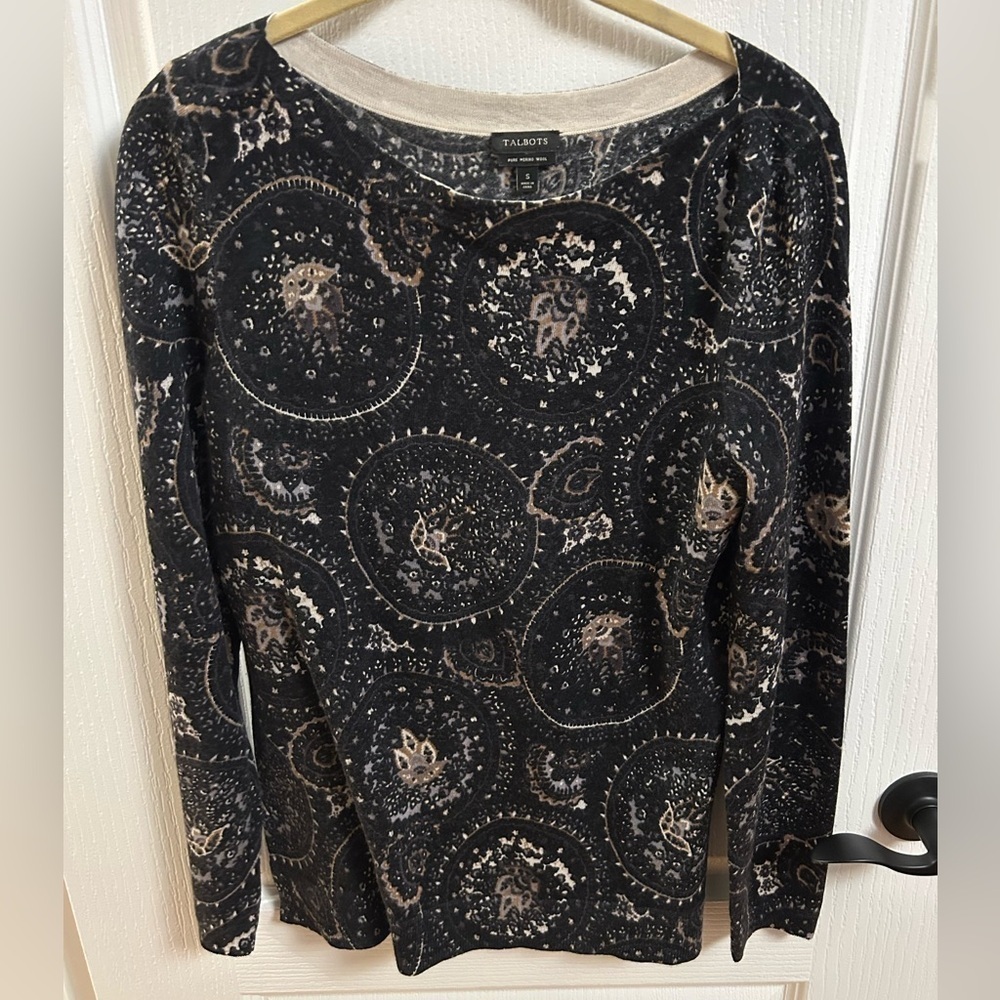 Talbots Black and Cream Patterned Sweater